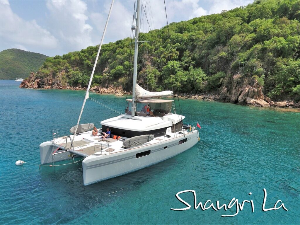 Relaxing onboard crewed catamaran charter Shangri-La