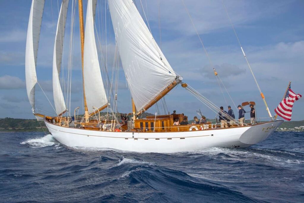 Eros a classic sailing yacht charter. Chartering in New England during the summer and winter in the Caribbean